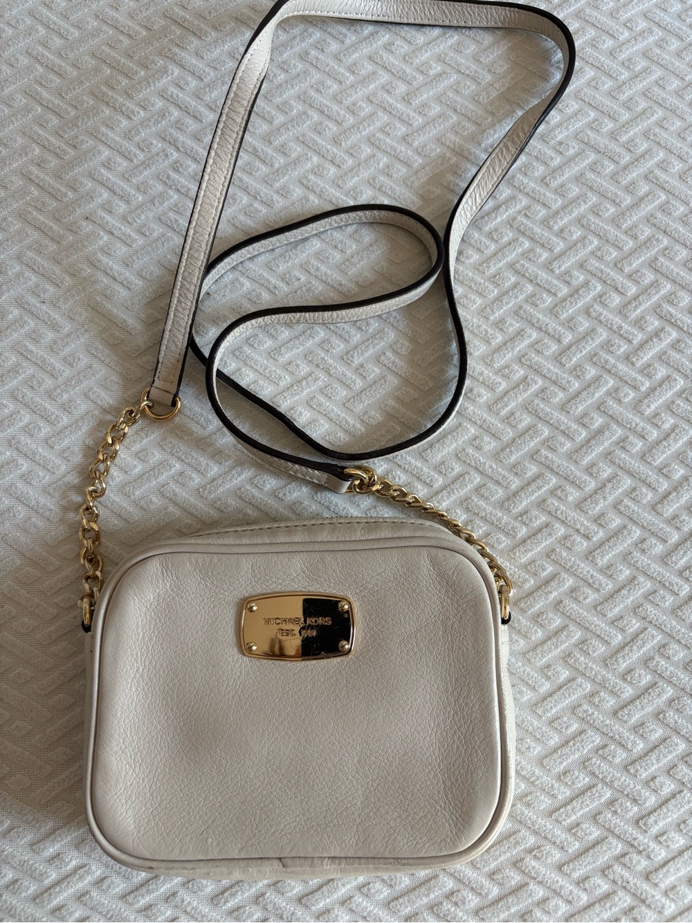 Michael Kors Cream Leather Mini Crossbody with Gold Plate
